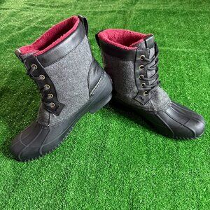Tommy Hilfiger Roberta Waterproof Lace Up Snow Rain Gray Red Duck Boots Size 10
